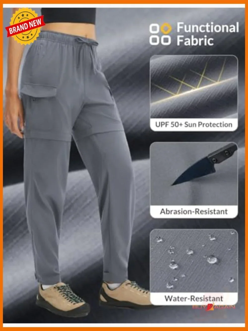 Convertible Zip-Off Hiking Pants with 6 Pockets Quick Dry UPF 50+ - Picture 6 of 7